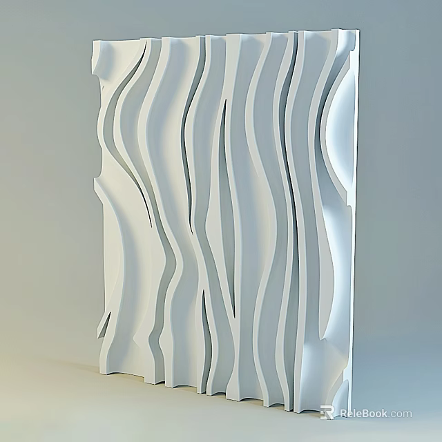 Modern Abstract White Sculpture Carving with Wavy Curved Lines and Smooth Surface Design 3d model 