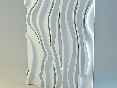 Modern Abstract White Sculpture Carving with Wavy Curved Lines and Smooth Surface Design 3d model