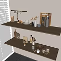 Modern Kitchen Wooden Shelves Displaying Spice Bottles Bowls And Cutting Board