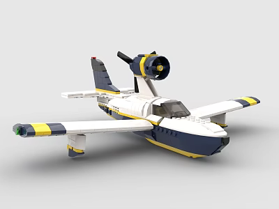 Building Blocks Airplane Model With Blue White Yellow Colors Propeller And Wing Structure 3d model