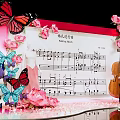Romantic Wedding March Photo Check-in Spot with Pink Roses Butterflies and Violin
