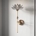 Elegant Lotus Shaped Crystal Wall Light With Gold Base Mounted On White Wall