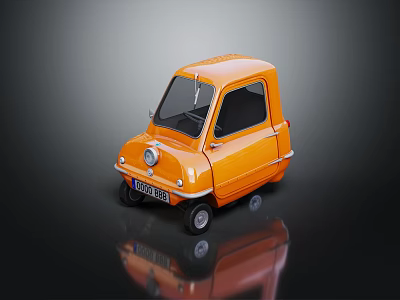 Orange Small Mini Car With Vintage Style On Dark Background Reflection 3d model