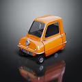 Orange Small Mini Car With Vintage Style On Dark Background Reflection 3d model
