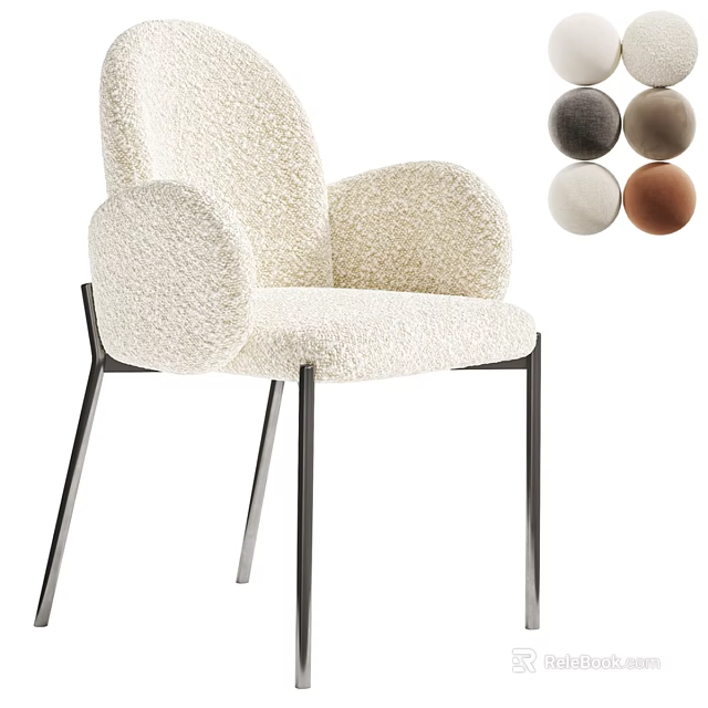 Plush Single Chair Featuring Fluffy Fabric Armrests And Black Metal Legs Color Options 3d model 