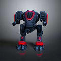 Black And Red Mechanical Robot Character With Armor Joints In Standing Pose 3d model