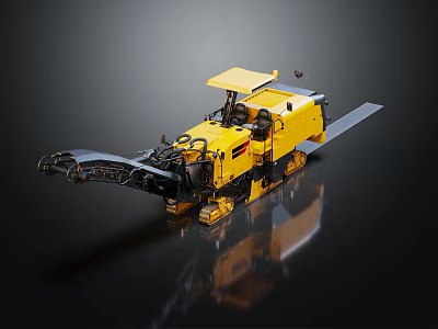 Yellow Construction Paver Machine With Long Screed On Black Background Reflection 3d model