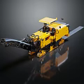 Yellow Construction Paver Machine With Long Screed On Black Background Reflection