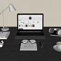 Modern Work Desk Setup With Laptop Headphones Coffee Glasses And Notebook 3d model