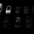 Various Car Models In White And Black Colors Arranged For Display Showcase