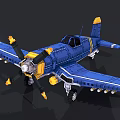 Blue Block Model Airplane With Yellow Black Propeller Cockpit And Wing Details