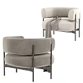 Light Beige Fabric Leisure Chair with Curved Armrest Black Metal Frame and Patterned Throw Blanket