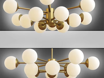 Elegant Modern Chandelier Featuring Golden Arms And White Spherical Bulbs 3d model
