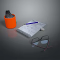 Black Fashion Hat In Orange Container With Notebook Pen And Glasses