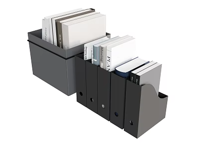 Organized Books And Folders Stored In Gray Storage Boxes For Office Use 3d model