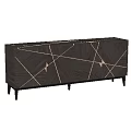 Modern Entryway Console Sideboard With Dark Wood Geometric Design And Metal Accents