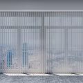 White Vertical Curtains For Large Window With Modern City View Interior 3d model