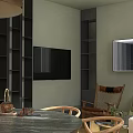 Modern Open Dining and Living Room Interior Design With Wooden Chairs And Glass Coffee Table