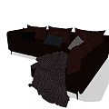Dark Colored Sectional Sofa With Multiple Cushions And Striped Blanket 3d model