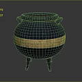 Decorative Blue Ceramic Pot With Gold Stripe Black Legs And Two Handles