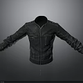 Black Leather Jacket With Open Zipper Long Sleeves And Pockets 3D