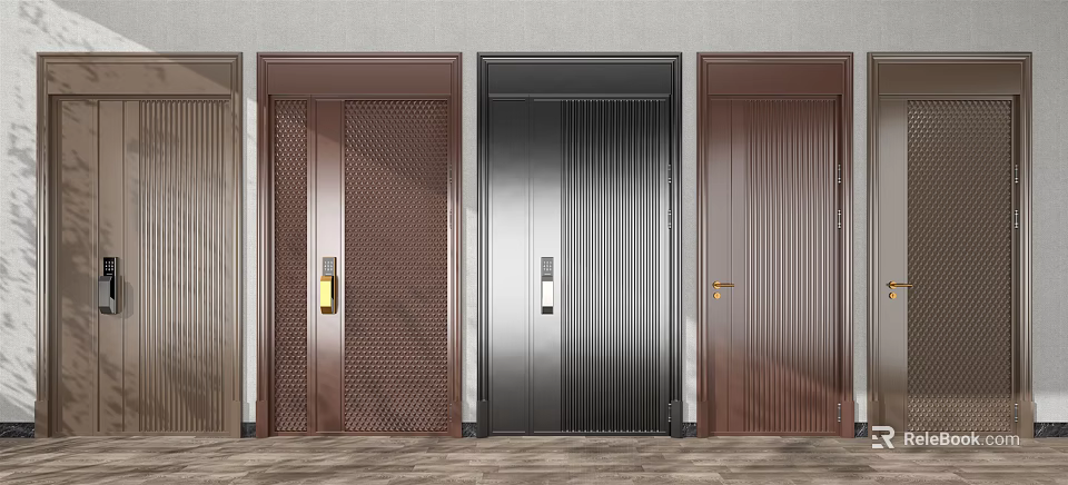 Modern Swing Doors With Textured Panels Vertical Stripes And Multiple Colors 3d model 