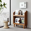 Modern Wooden Bookcase With Books Vinyl Records Photo Frame Near Leafy Plant And Window Blinds
