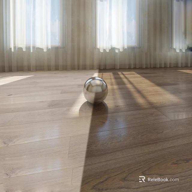 Bright Room Wooden Flooring With Sunlight Streaming Through Windows And Silver Sphere Decoration 3d model 