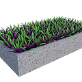 Vibrant green and purple grass growing in rectangular concrete planter 3d model