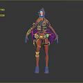 Red And Blue Armored Character With Futuristic Tech Gear Standing