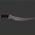 Curved Combat Knife With Red Handle Metallic Blade And Blood Stains