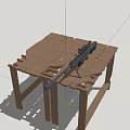 Sniper Rifle With Scope And Bipod On Wooden Table Near Ammunition Crates