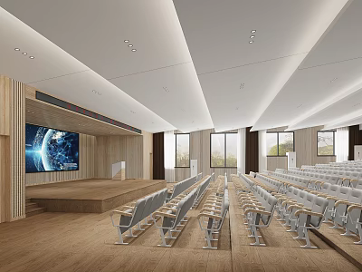 School’s Modern Lecture Hall With Seats Large Screen And Windows 3d model