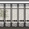 Modern Glass Partition With Metal Frame Grid Design In Interior Space 3d model