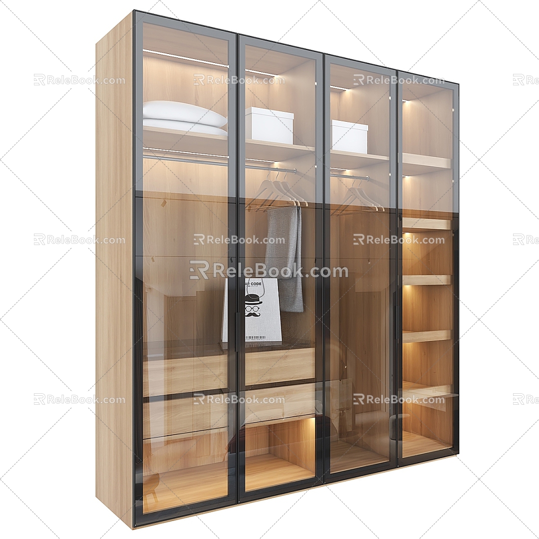 Wardrobe with glass door 3d model