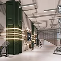Industrial Style Fitness Gym Interior With Workout Benches And Bright Lighting Fixtures