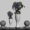 White Carved Ceramic Vases With Blue And White Flowers On Decorative Bases