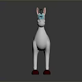 Cartoon White Horse 3D Model With Gray Mane Tail Blue Eyes And Red Hooves