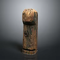 Rustic Wooden Stone Pillar With Natural Texture And Metal Ring Detail