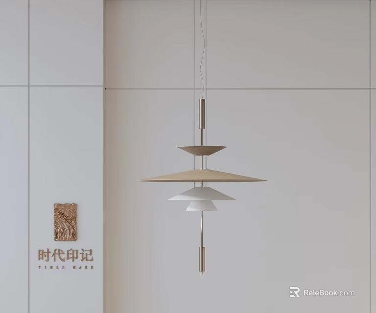 Modern Minimalist Interior Featuring Multi Layered Disc Shaped Chandelier Design 3d model