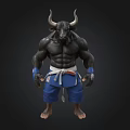 Muscular Minotaur 3D Model With Blue Shorts White Belt And Black Background