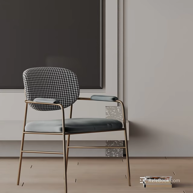 Modern Dining Chair With Houndstooth Pattern Metal Frame And Fabric Seat 3d model 