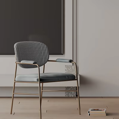Modern Dining Chair With Houndstooth Pattern Metal Frame And Fabric Seat 3d model