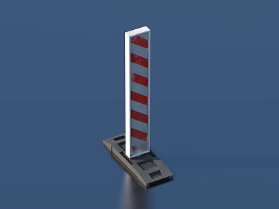 Road Traffic Warning Post Red And White Striped With Black Base For Road Safety 3d model
