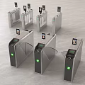 Public Facility Turnstiles With Modern Metal Structure And Face Recognition Screens