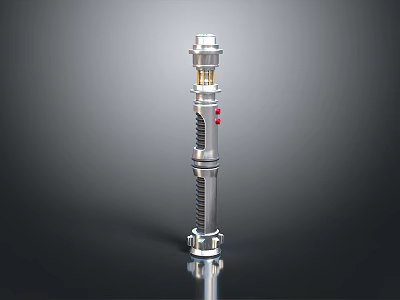 Modern Sci Fi Weapon With Silver Metallic Body Red Button and Sleek Design 3d model