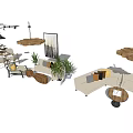 Modern Table And Chair Set In Living Space With Sofa Plants And Decorative Lighting