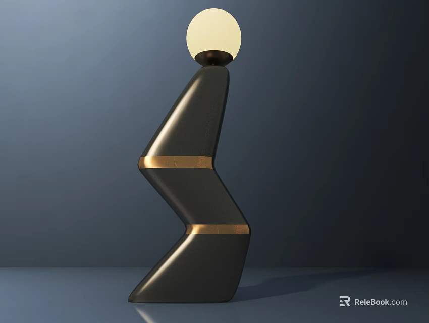 Stylish Modern Table Lamp In Black With Gold Accents And Spherical Shade 3d model 