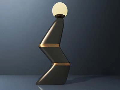 Stylish Modern Table Lamp In Black With Gold Accents And Spherical Shade 3d model