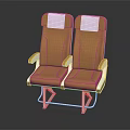 Comfortable Two Adjacent Seats Furniture With Brown Leather Upholstery White Headrests And Metal Frame